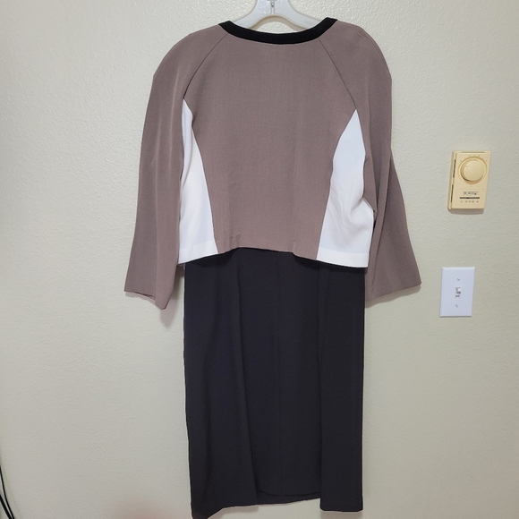 Studio One Women's Plus-Size Color-Block Jacket and Dress - Picture 2 of 8